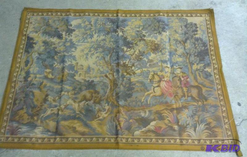 lot 110 image: Old Hunt Scene Tapestry