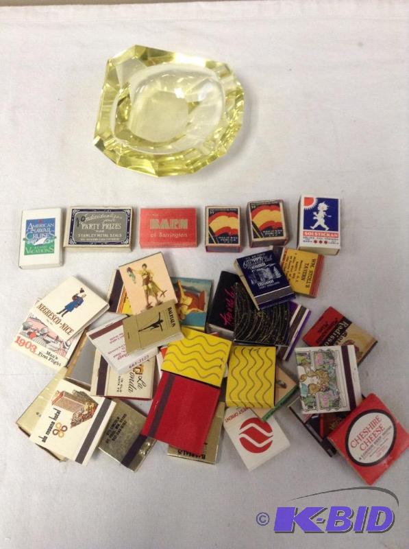 lot 29 image: Matchbook Collection and Chunky Yellow Art Glass Ashtray