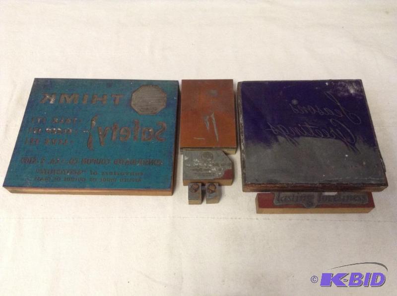 lot 35 image: Vintage Printing Blocks 7 - Thimk Safety and More