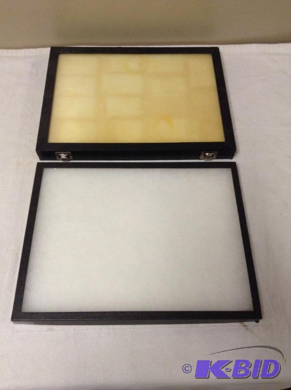 lot 8 image: 2 Black Glass Top Display Cases - Specimen Case