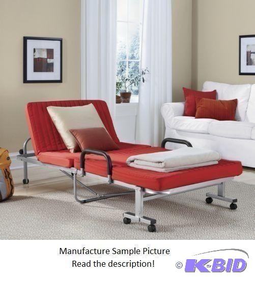Red and Silver Folding Bed - Unfold the metal...