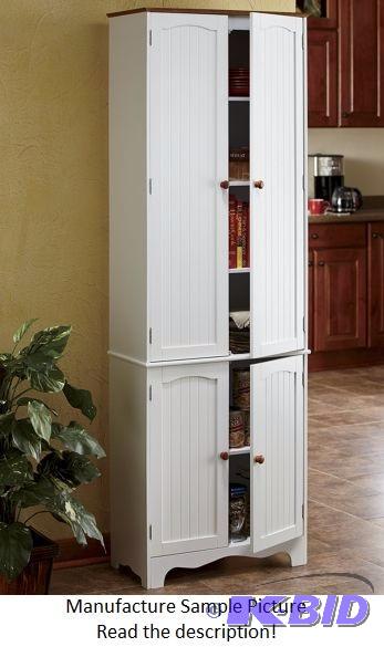 Tall Storage Pantry - White - White with oak ...
