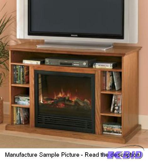 Oak Finish Fireplace Entertainment Center - T...