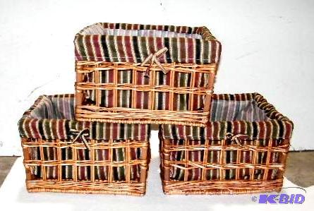 Three Fabric Lined Baskets - Baskets are 12&q...