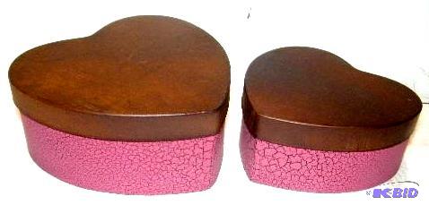 Reddish Pink Crackled Heart Shaped Box Set - ...