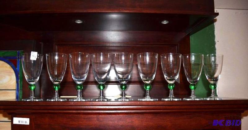 lot 102 image: Green glass water goblets...
