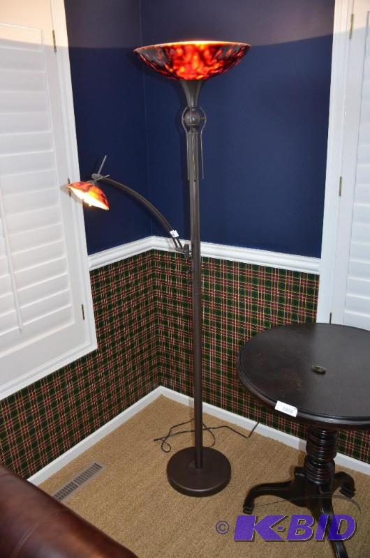 lot 107 image: Floor lamp metal with colored glass globes 72...
