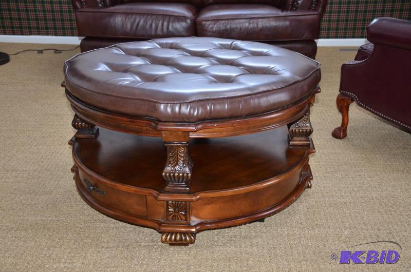 lot 108 image: Leather top table 39" diameter...