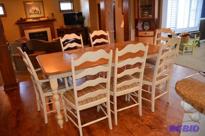 lot 116 image: Wood Table & 8 chairs. 60x40 without leaf...