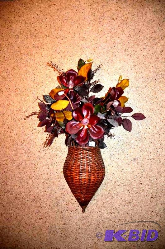 lot 132 image: Wicker Wall Sconce with dried floral arrangem...