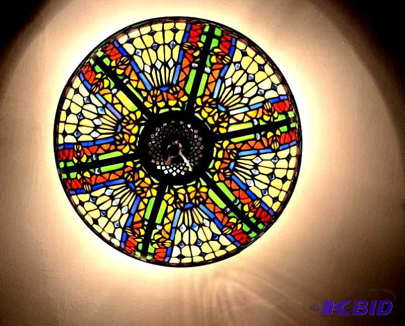 lot 137 image: Beautiful Stain glass light fixture over stai...