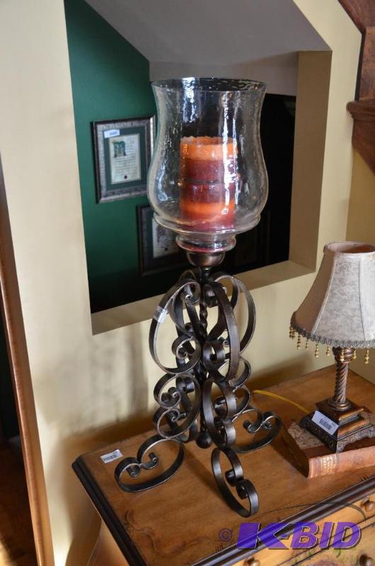 lot 140 image: Large&nbspOrnate metal Candle holder with gl...
