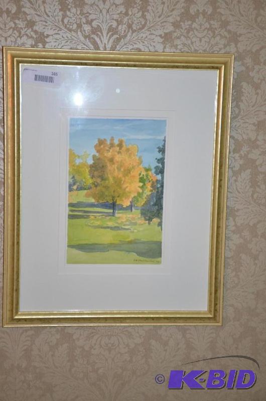 lot 165 image: Watercolor Framed by KH McCollow frame measur...