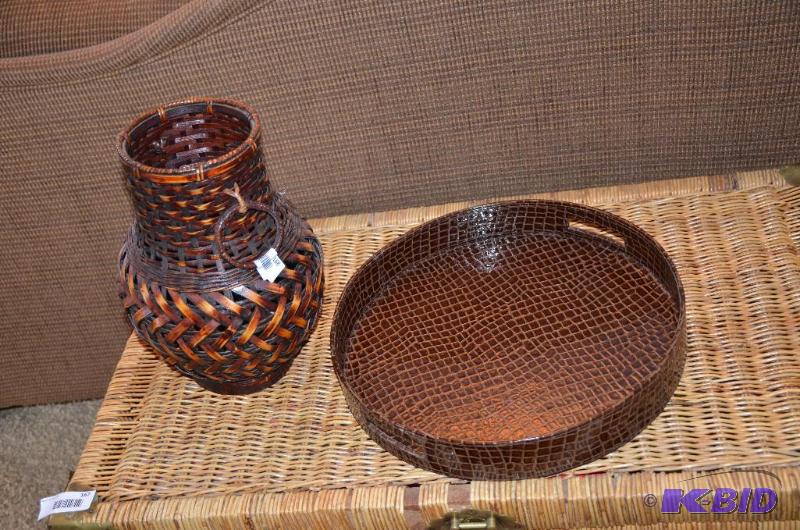 lot 168 image: 2 pieces 1 is bamboo vase 1 is a textile se...