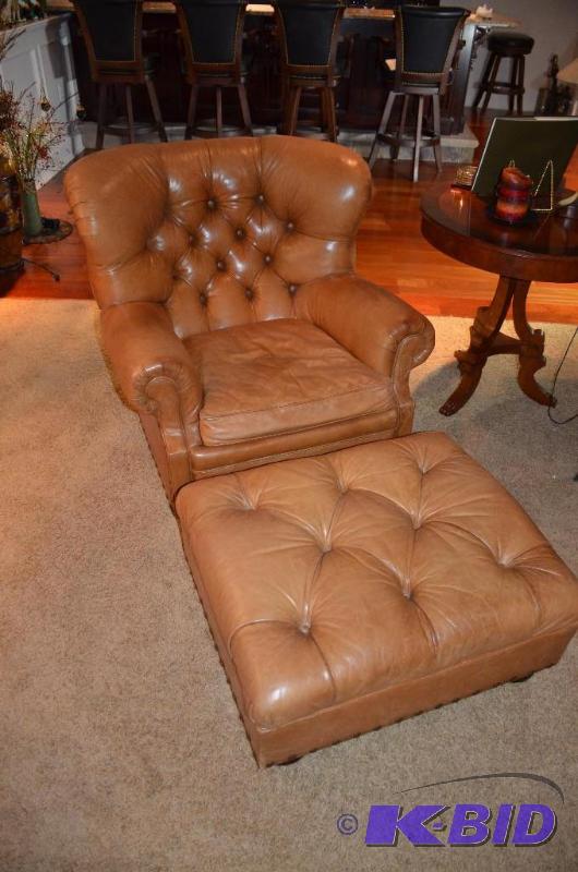 lot 20 image: Ralph Lauren, Leather chair & ottoman 32x...