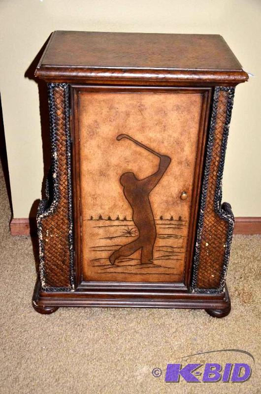 lot 201 image: Wood golf cabinet 17x12x27". Upper level...