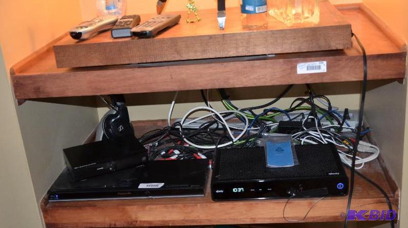 lot 209 image: 2 wood shelf system with slider 24x36.5"...