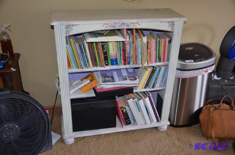 lot 210 image: Wood book shelf 38x12x41". Upper level b...