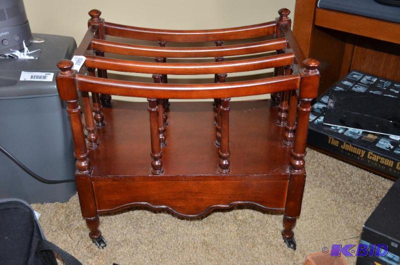 lot 211 image: Vintage Wood magazine rack & Storage cadd...