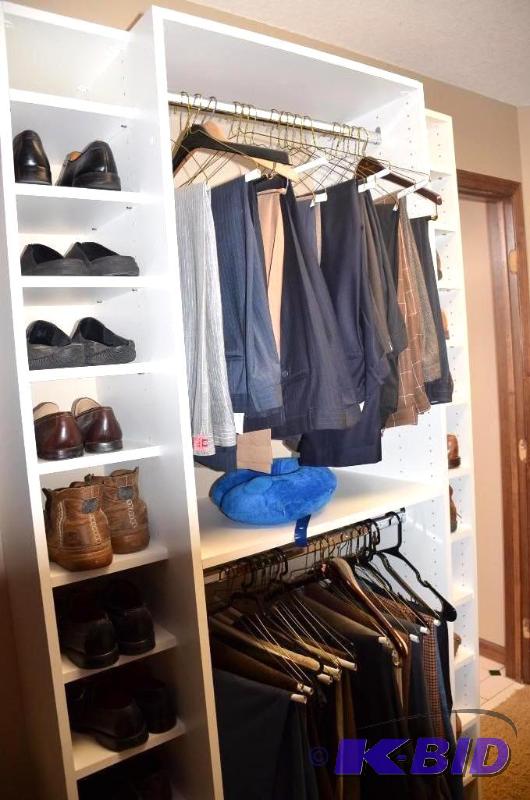 lot 215 image: White Closet Shelving unit with clothes rack ...
