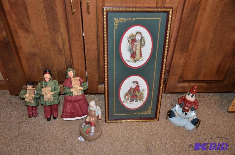 lot 247 image: 3 carolers 10" tall, 1 framed print, The...