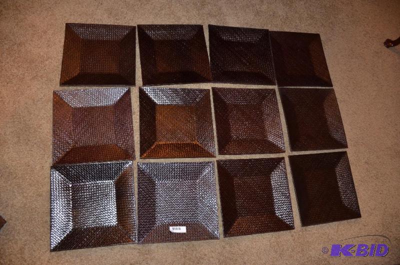 lot 274 image: 12 woven plates 13" square...
