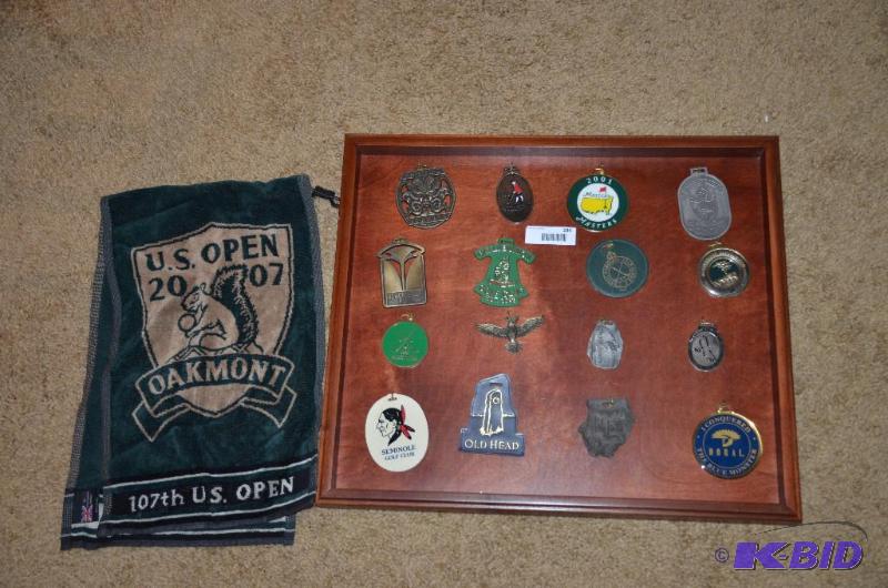 lot 284 image: Golf club metal emblems & 1 towel 2001 ma...