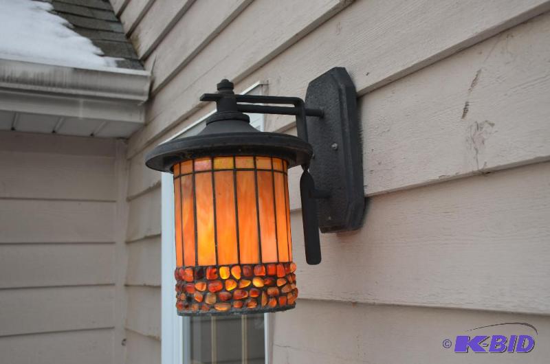 lot 289 image: Two matching stain glass outdoor wall lights ...