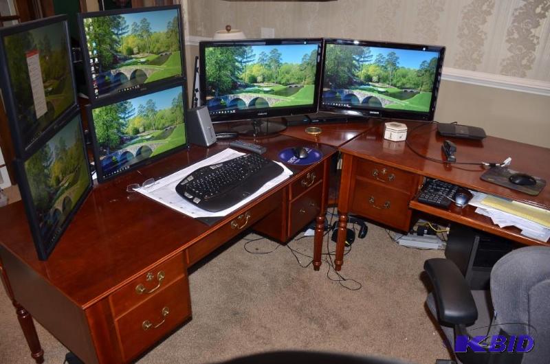 lot 296 image: Executive 3 part wood desk - 47x29, 29x29, 55...
