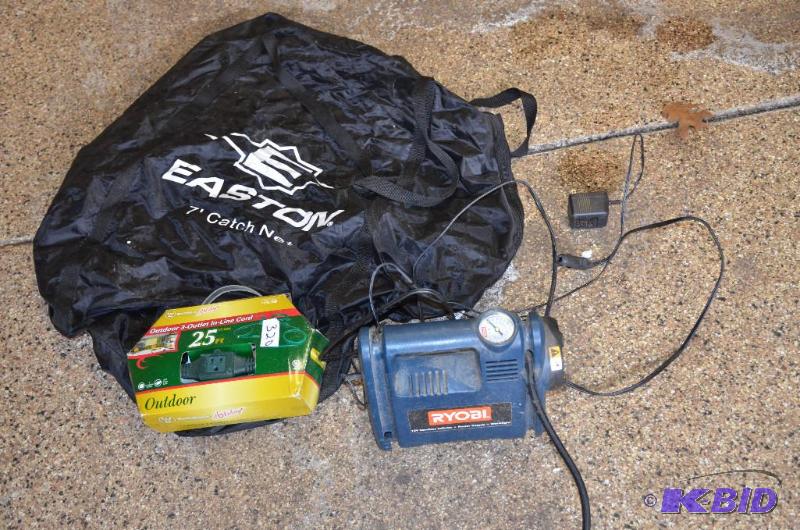 lot 320 image: 25 foot outdoor power coard, Ryobi 12 volt co...