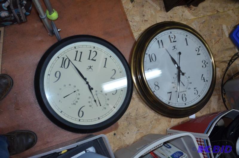 lot 336 image: 2 infinity wall clocks with thermometer 24&qu...