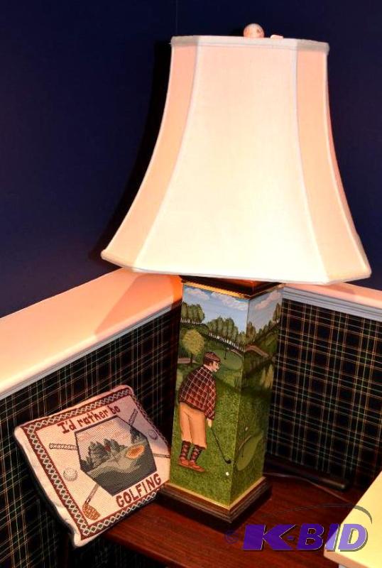 lot 58 image: Golf lamp m 33" tall, Golf pillow 8x12&q...
