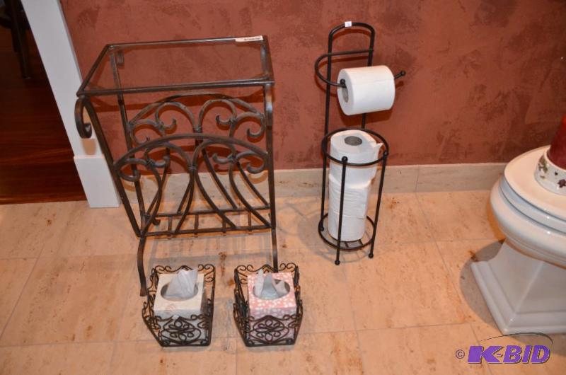 lot 76 image: Glass top wrought iron magazine rack 16x16x24...
