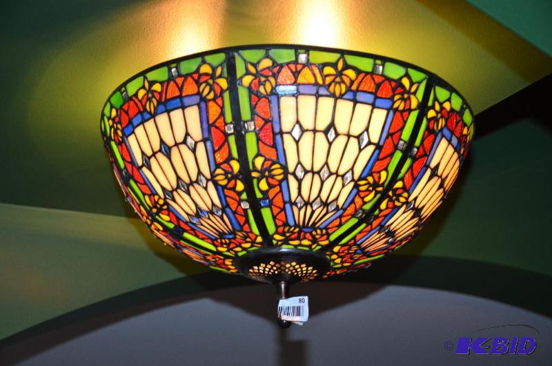 lot 80 image: Stain glass ceiling lamp 16x8"...