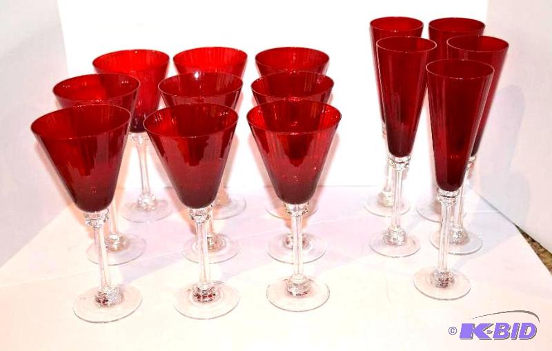 lot 81 image: 14 Ruby Red glass goblets...
