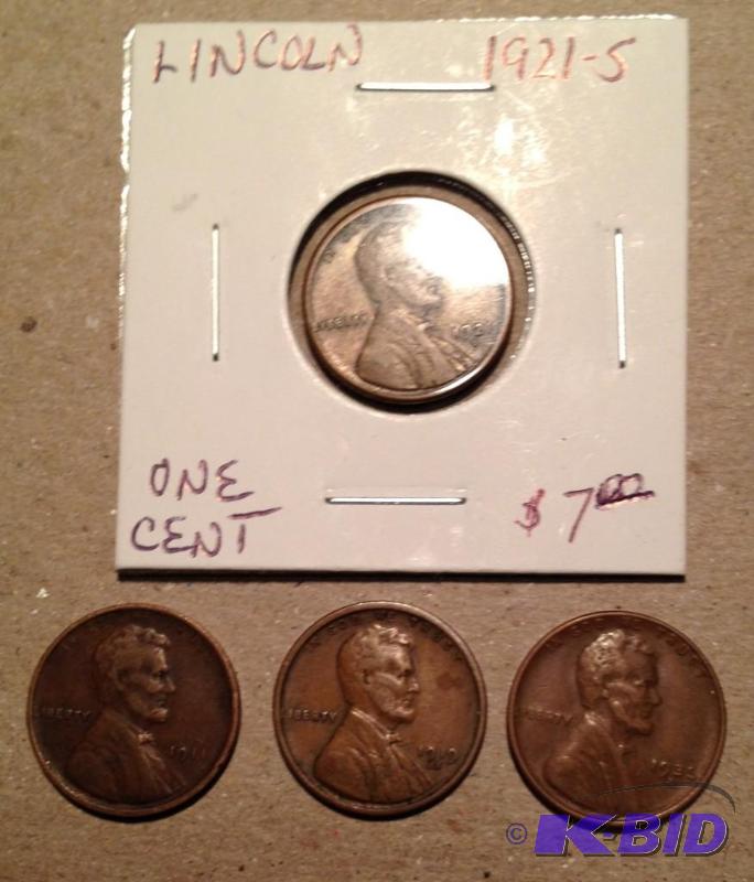 Lot of 4 Early Date Lincoln Cents 1911, 1919-S Better Date 1921-S Better Date and 1935-D