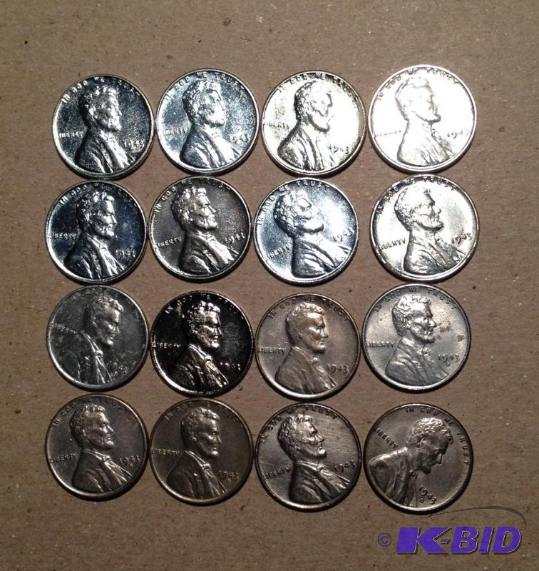 Lot of (16) 1943-P ,D ,S Higher Grade Lincoln Cents Nice Group