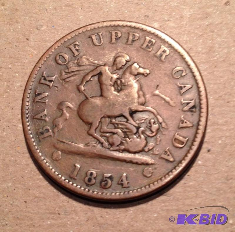 1854 Bank of Upper Canada One Penny Token Very Large Lower Mintage