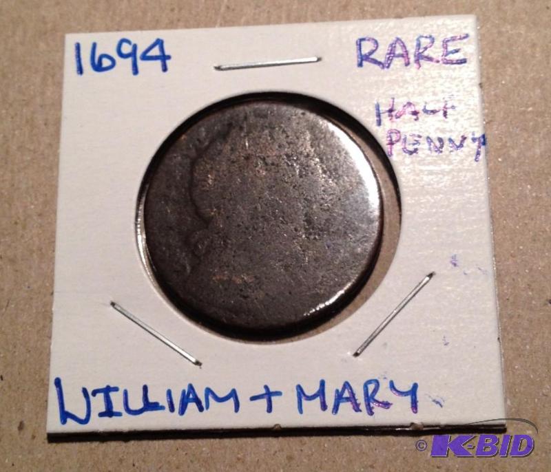 Rare 1694 Great Britain William & Mary Half Penny. Minted Only 1 Year 1694