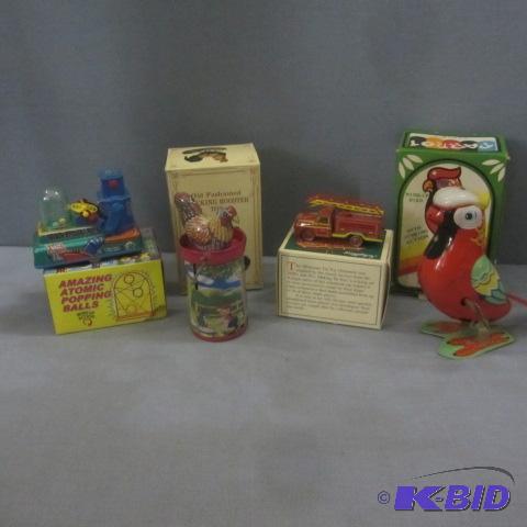 Tin Toy Parrot, Fire Truck, Robot Car