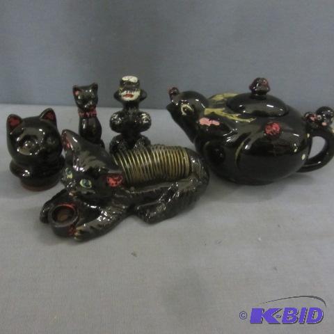 Vintage Cat Teapot, Salt, Pen Holder