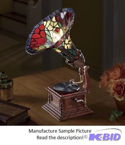 lot 27 image: Stained Glass Gramophone Lamp - Crafted with ...