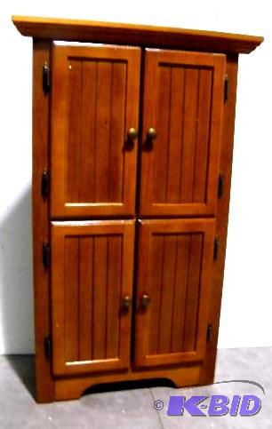 lot 75 image: Four Door Corner Pantry Cabinet - Oak finish ...