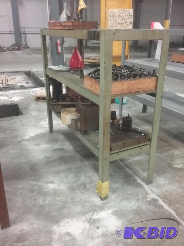 Heavy steel shelf unit, (3) shelves, (2) lowe...