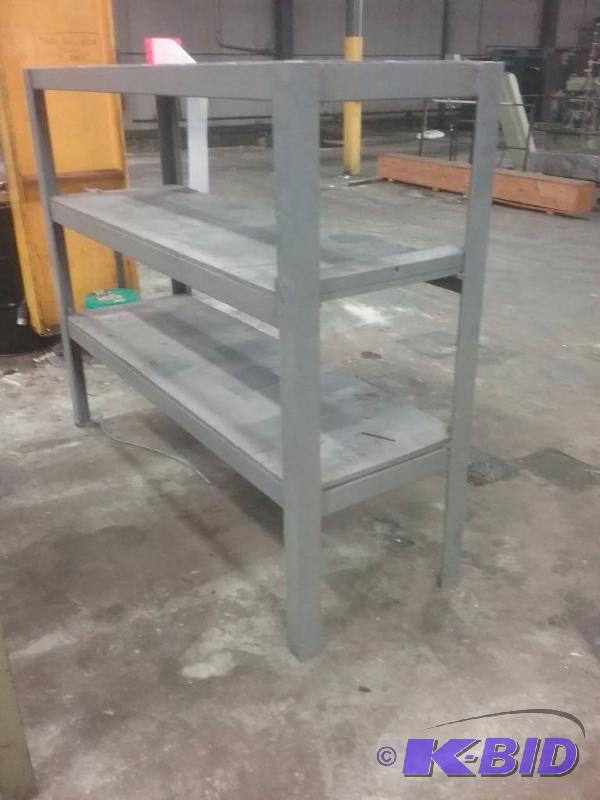 Heavy steel shelf unit, (3) shelves, (2) lowe...