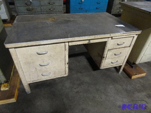 lot 182 image: Heavy Duty Steel Desk with 34" x 60"...