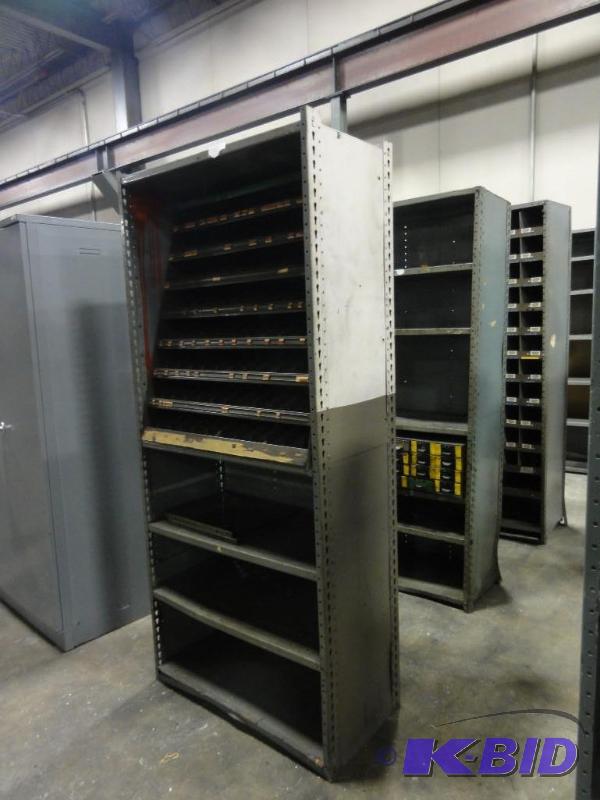 lot 203 image: (3) Assorted steel shelving units to includ...