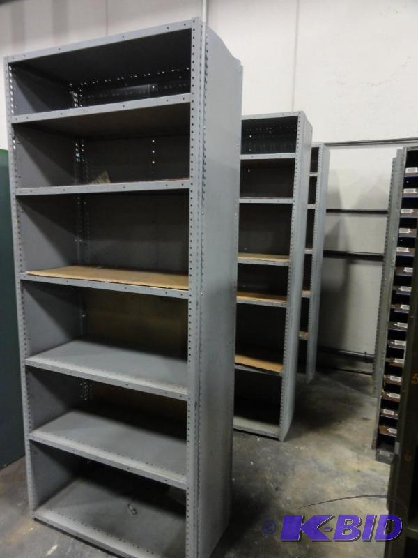 lot 204 image: (3) Steel shelving units with 5-shelves, appr...
