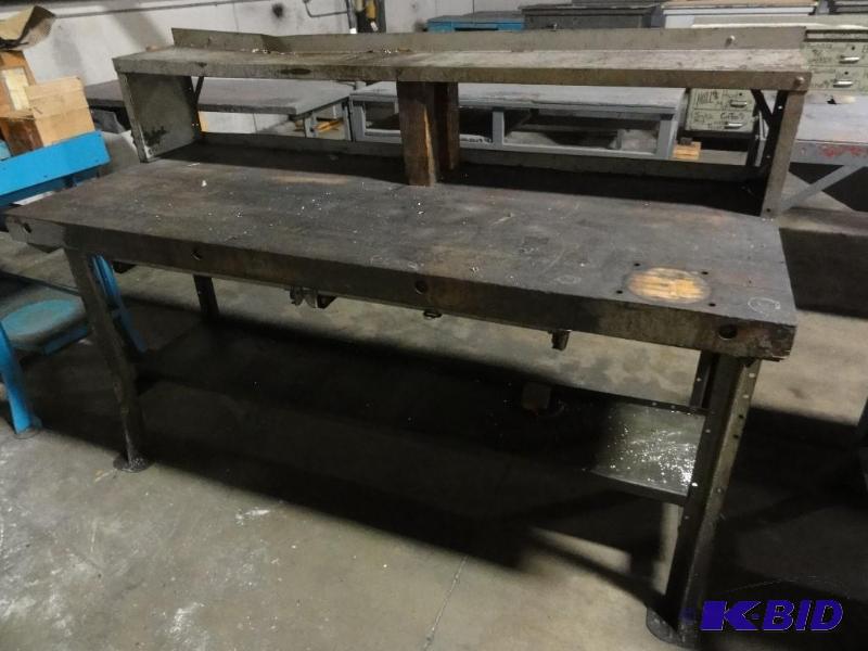 lot 208 image: Steel Framed work bench, approximate 72&quo...