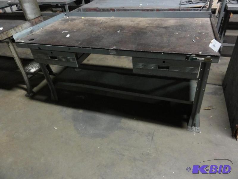 lot 209 image: Steel workbench with hardboard on top steel, ...